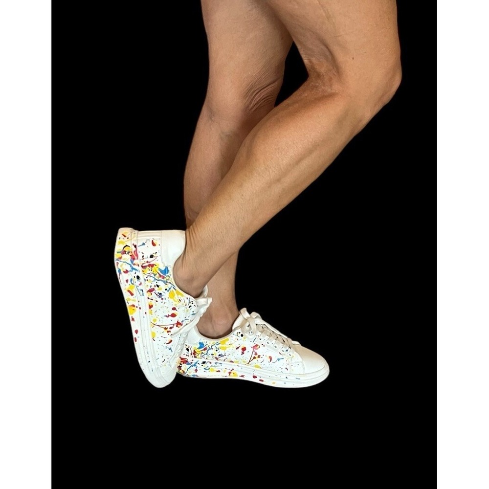 ZARA WOMEN'S SNEAKERS WHITE MULTI SPLATTER PAINT LACE UP TRAINERS 4429/930 39 8
